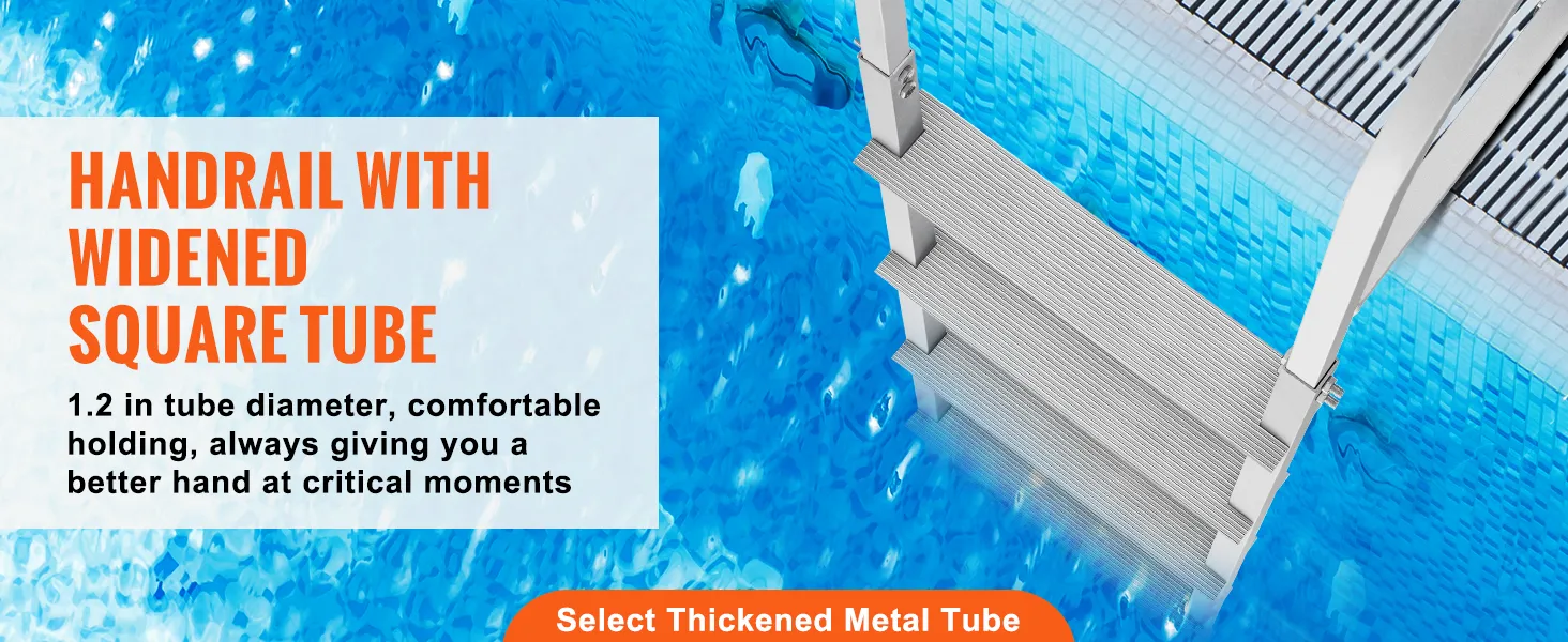 thickened 6063 aluminum alloy, 2mm thick for added strength. corrosion-proof, portable, deform-proof VEVOR dock ladder.