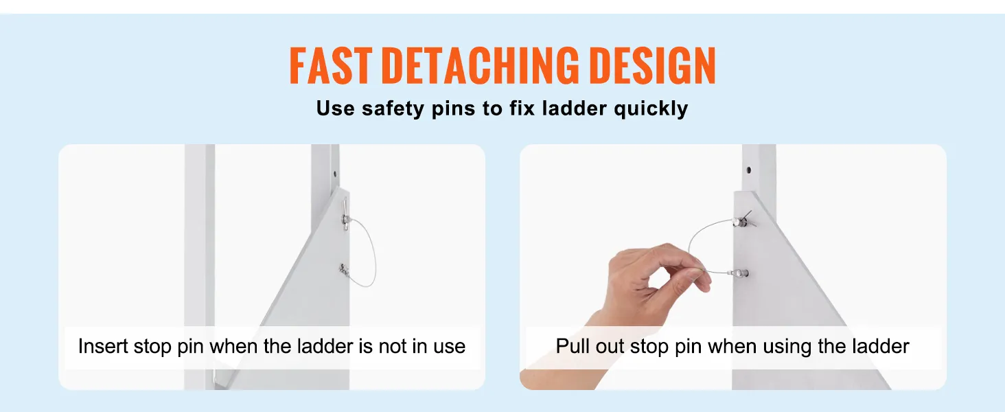 fast detaching design of VEVOR dock ladder with safety pins for quick attachment and detachment.