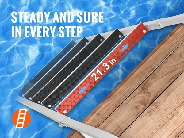 VEVOR dock ladder with nonslip rubber pads and 21.3-inch wide pedals for safe and stable use.