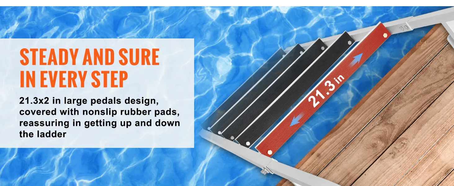 VEVOR dock ladder with nonslip rubber pads and 21.3-inch wide pedals for safe and stable use.