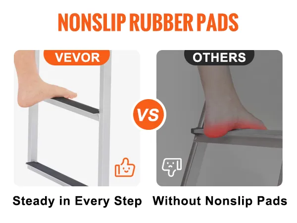 VEVOR dock ladder with nonslip rubber pads ensures steady steps, contrasting with others' slippery design.