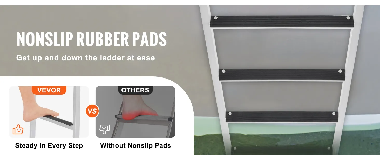 VEVOR dock ladder with nonslip rubber pads for safe and steady steps in and out of the water.