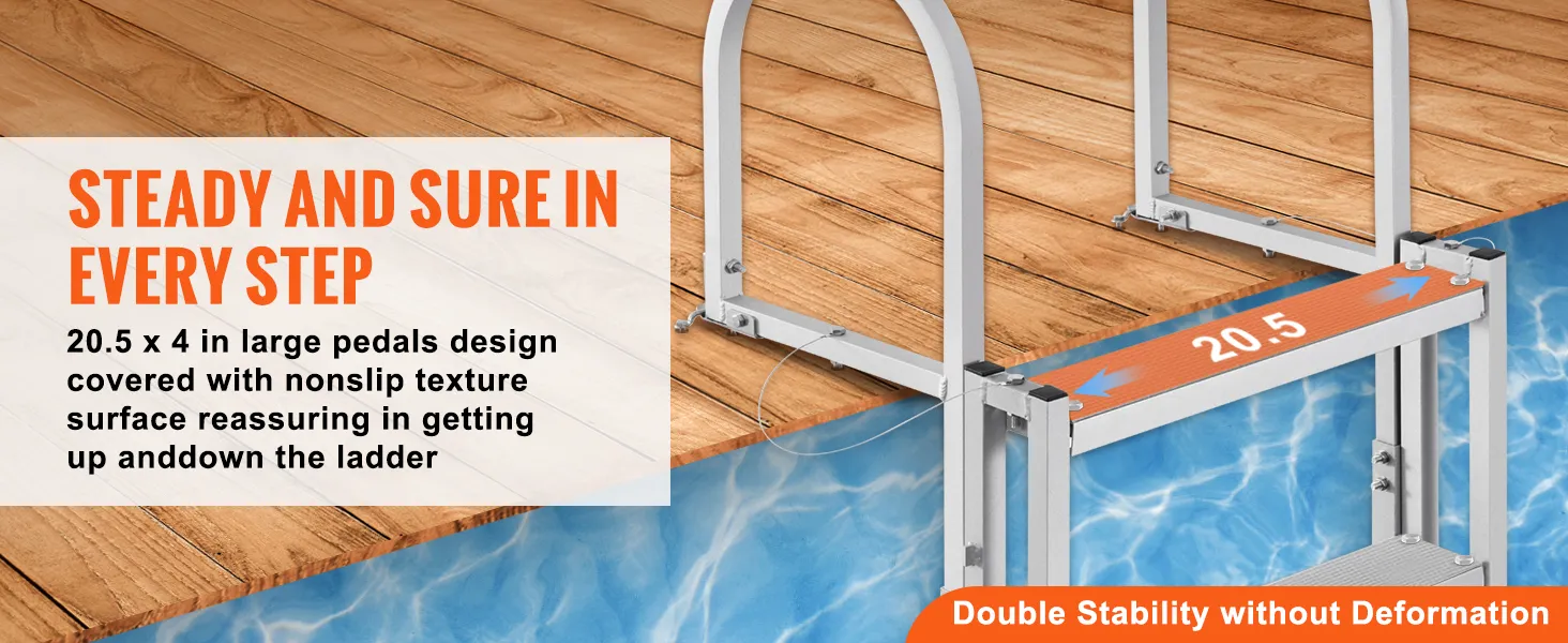 VEVOR-dockladder met antislip rubberen pads en grote 20,5x4 pedalen voor een stevige en zekere houding.