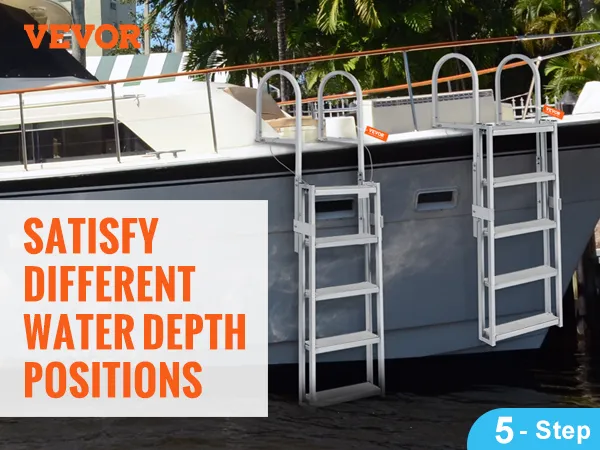 VEVOR-dockladder met frame van aluminiumlegering, 5 uitschuifbare treden, 10 cm brede pedalen en antislipmatten.