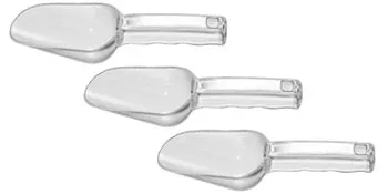 three clear plastic scoops for VEVOR ingredient bin storage.