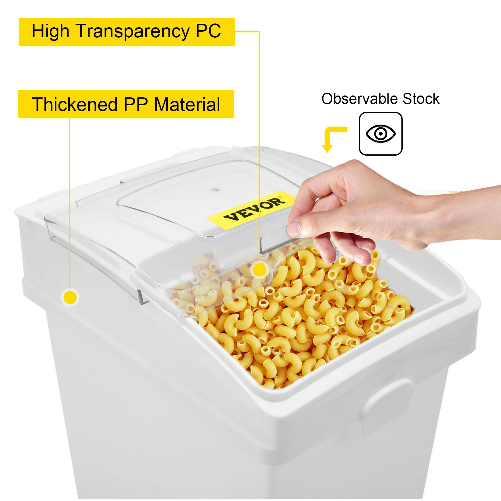 VEVOR ingredient bin with high transparency pc lid and thickened pp material.