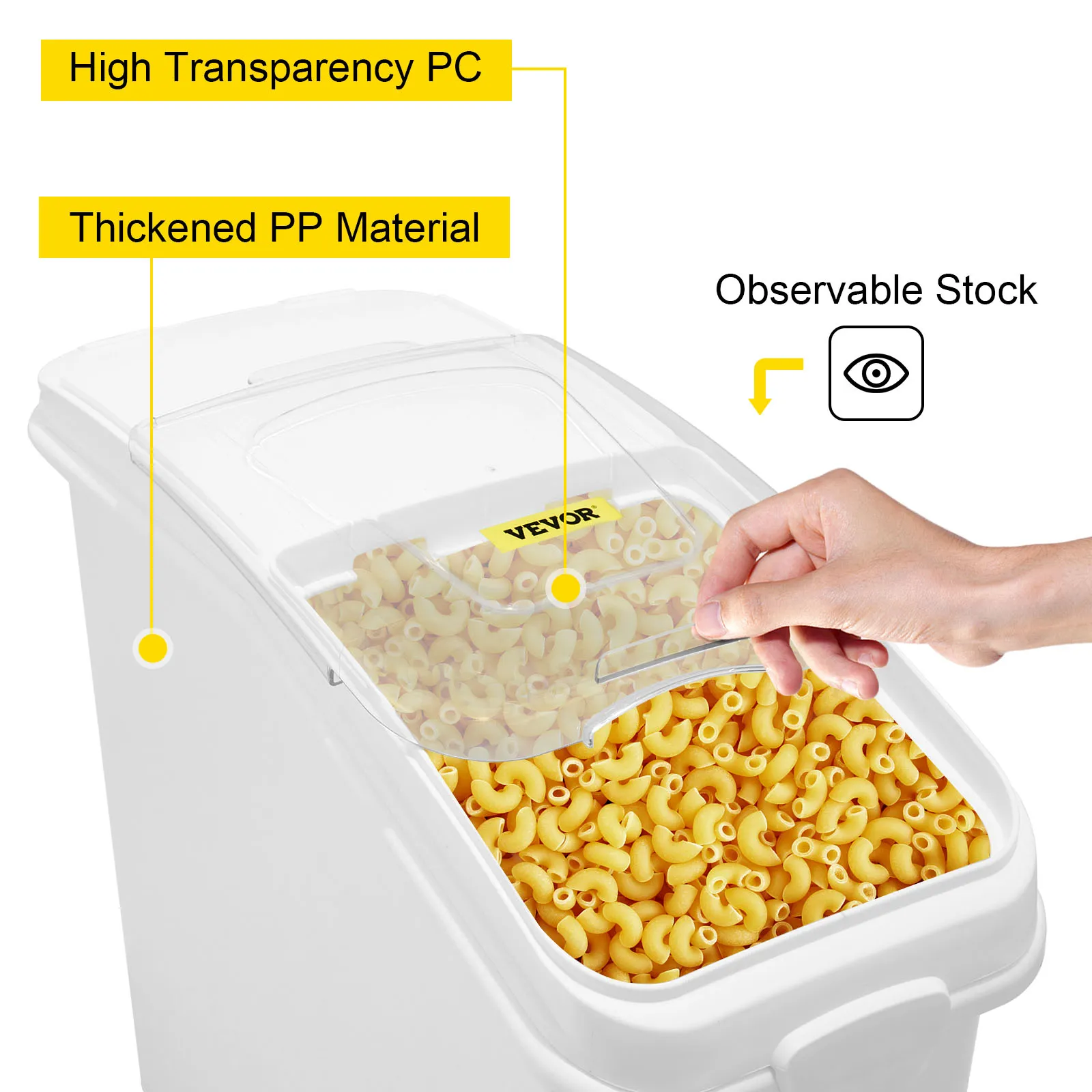 VEVOR ingredient storage bin with high transparency pc and thickened pp material.