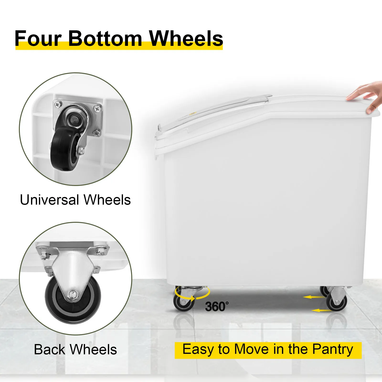 VEVOR ingredient storage bin with universal and back wheels for easy pantry movement.