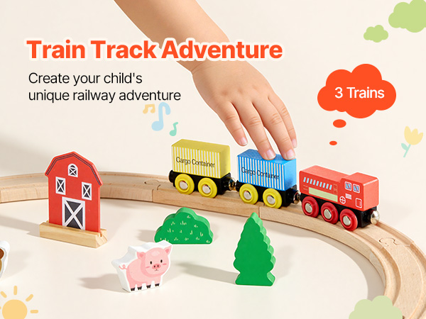 VEVOR Wooden Train Set, 39PCS, Wood Train Track with Magnetic