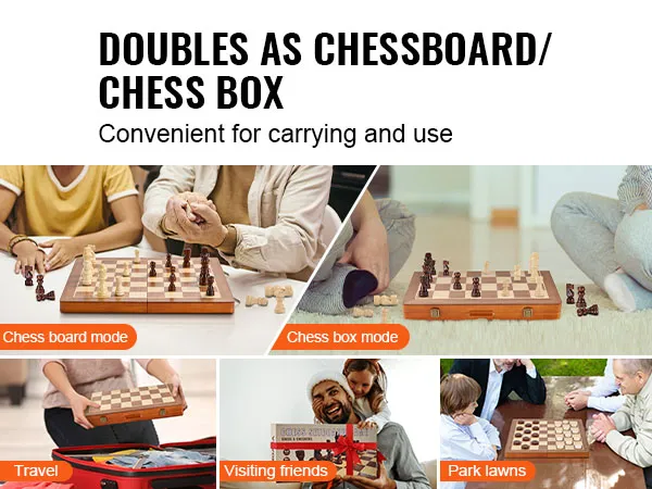 Magnetisches Schachspiel von VEVOR mit Dual-Modus als Schachbrett und Schachbox, perfekt für Reisen und Freunde.