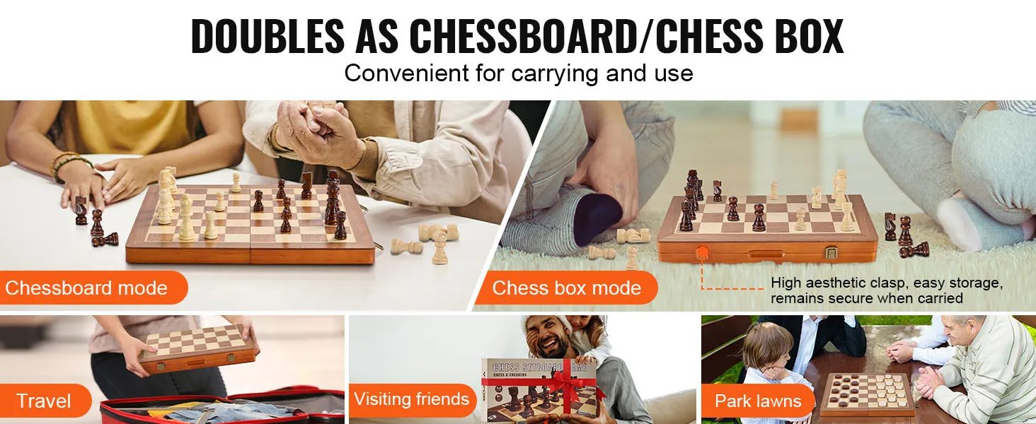 Magnetisches Schachspiel von VEVOR mit Dual-Modus als Schachbrett und Schachbox, perfekt für Reisen und Freunde.