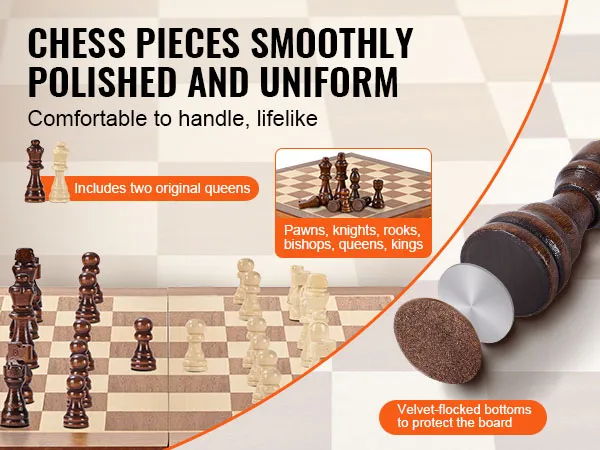 Magnetisches Schachspiel von VEVOR mit glatt polierten Figuren, zwei Originalköniginnen und samtbeflockten Böden.