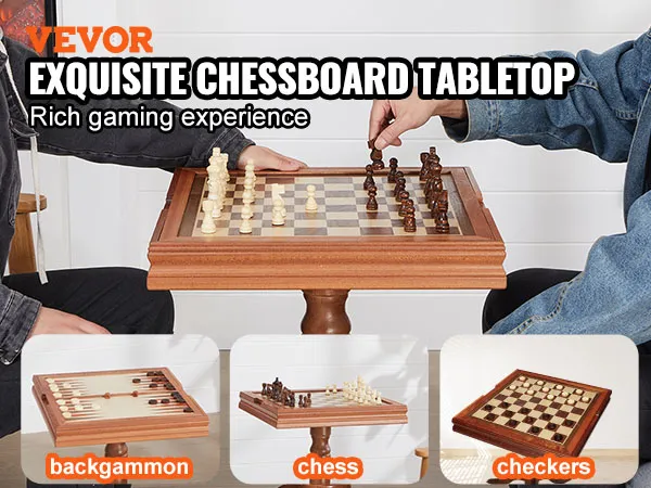 VEVOR schaaktafelset met verwisselbare spelborden voor schaken, dammen en backgammon.