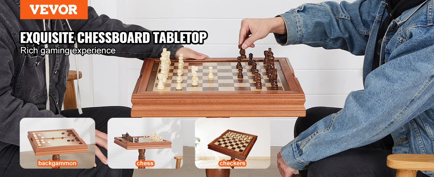 VEVOR schaaktafelset met verwisselbare spelborden voor schaken, dammen en backgammon.