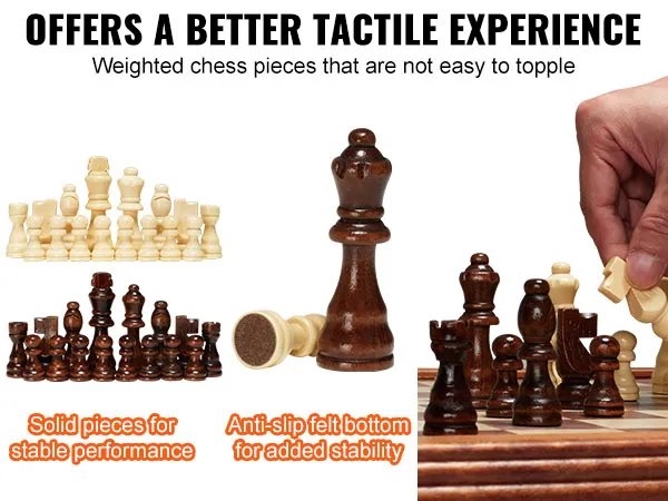 VEVOR schaaktafelset met verzwaarde, antislip vilten onderkanten voor stabiele prestaties en een prettige tactiele ervaring.