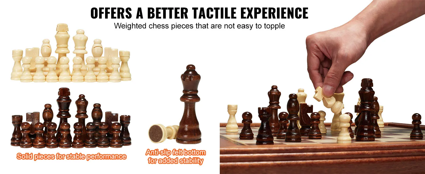 VEVOR schaaktafelset met verzwaarde, antislip vilten onderkanten voor stabiele prestaties en een prettige tactiele ervaring.