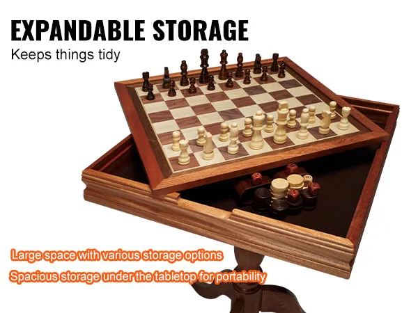 VEVOR schaaktafelset met uitbreidbare opbergruimte, inclusief schaakstukken en extra speelstukken.