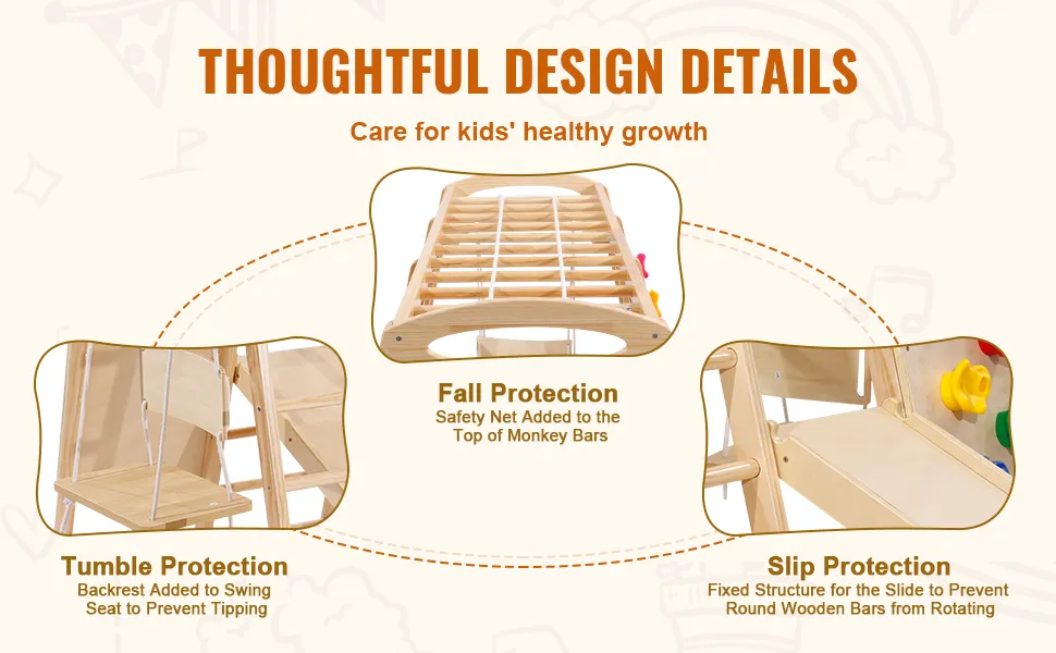 VEVOR indoor jungle gym with fall, tumble, and slip protection for kids' safety. thoughtful design.