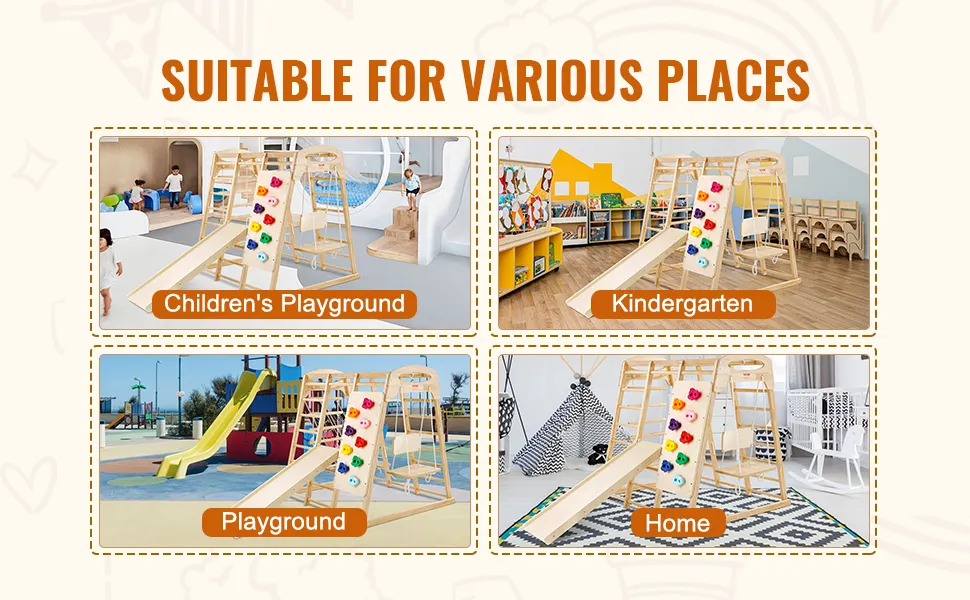 VEVOR indoor jungle gym in children's playground, kindergarten, playground, and home settings. suitable for various places.