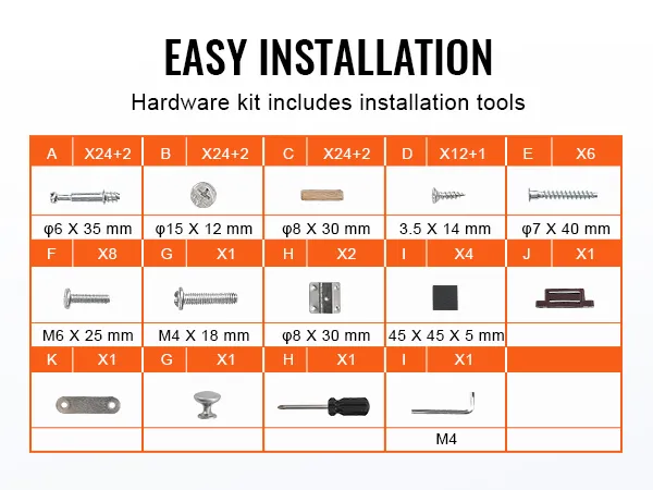 easy installation guide for VEVOR aquarium stand, showcasing hardware kit with screws, bolts, and tools.