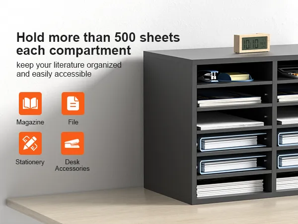 VEVOR literature organizers with 8 compartments, each holding over 500 sheets, on office desk.