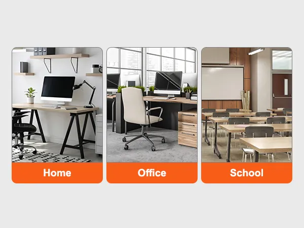 home, office, and school settings with chairs, desks, and VEVOR literature organizers voor organization.