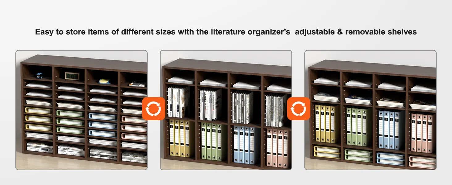 VEVOR literature organizers with adjustable shelves for storing various items like files and books.