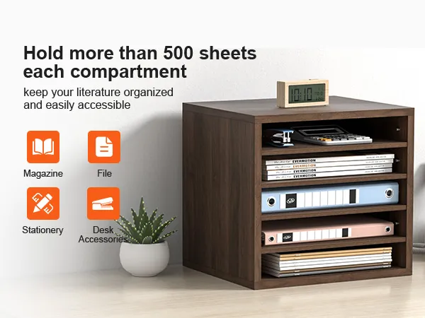 VEVOR literature organizers hold over 500 sheets per compartment, keeping files and stationery neatly stored.