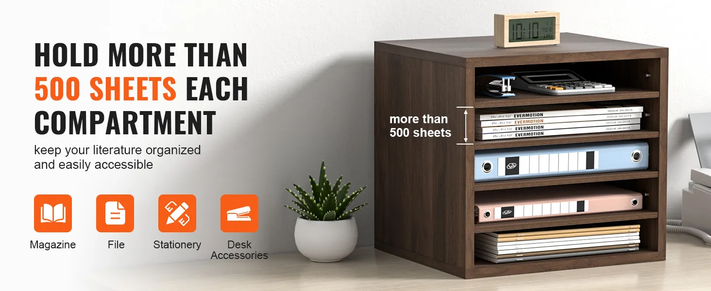 VEVOR literature organizers hold over 500 sheets per compartment, keeping files and stationery neatly stored.