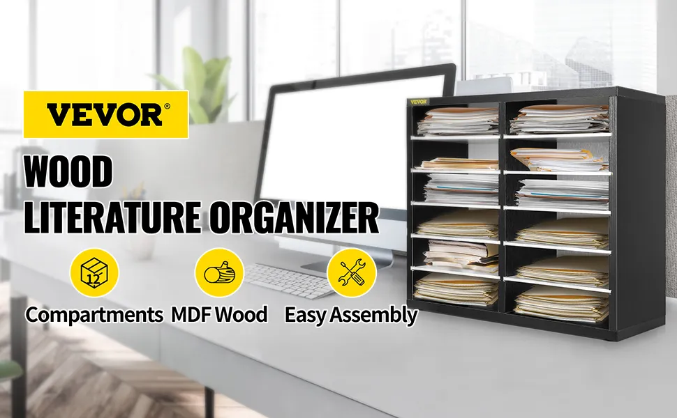 Organizer Da Scrivania 3 Ripiani Con Portadocumenti - Per Fogli A4, Riviste E Libri, Colore Nero