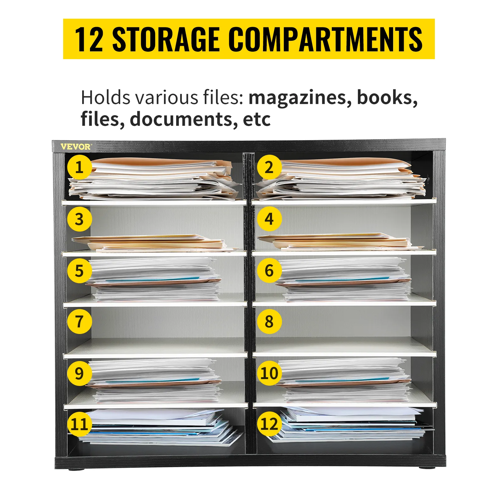 VEVOR Literatur-Organizer mit 12 Ablagefächern für Zeitschriften, Bücher, Akten und Dokumente.
