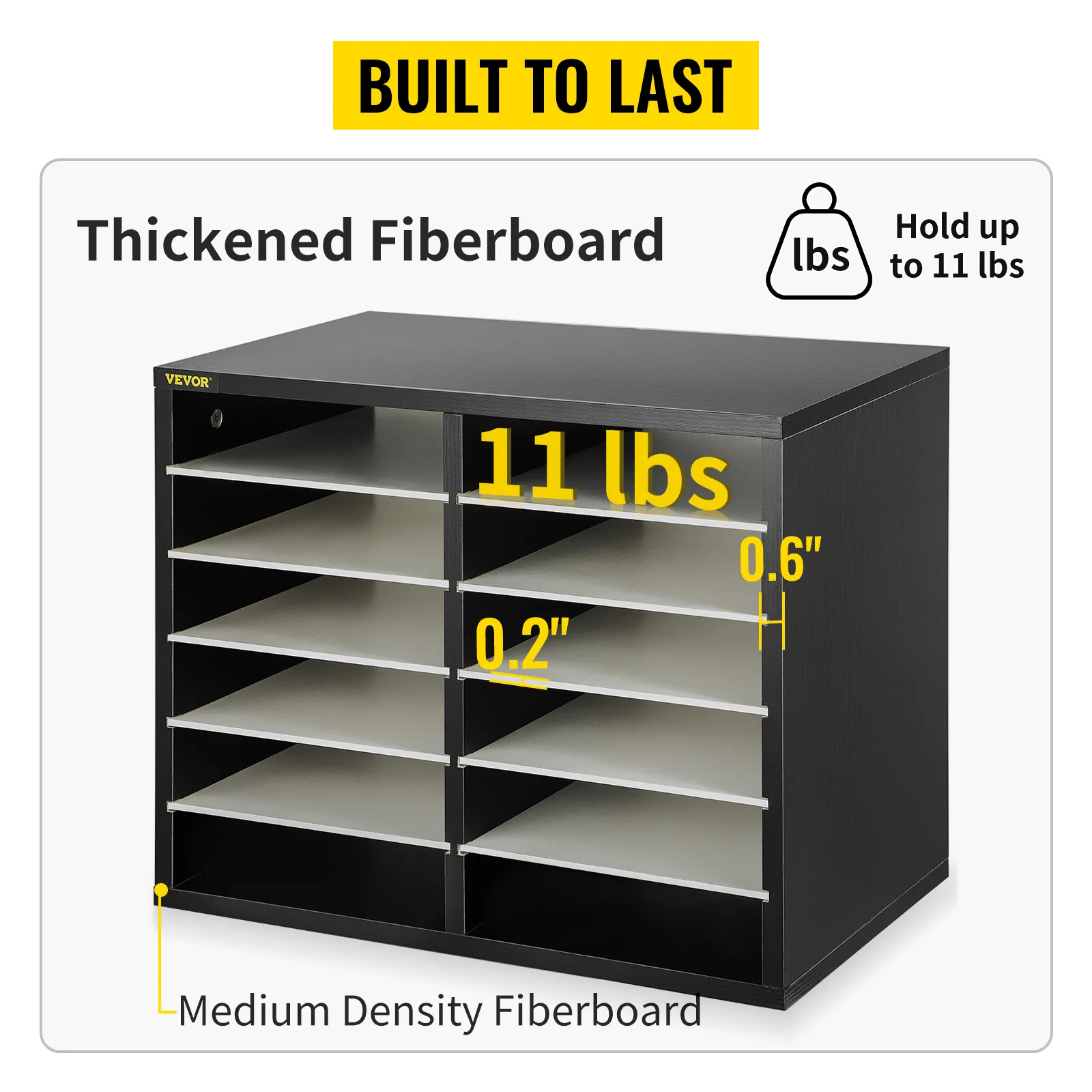 VEVOR-Literatur-Organizer aus verstärkter Faserplatte, trägt bis zu 5 kg pro Regal, für eine lange Lebensdauer gebaut.