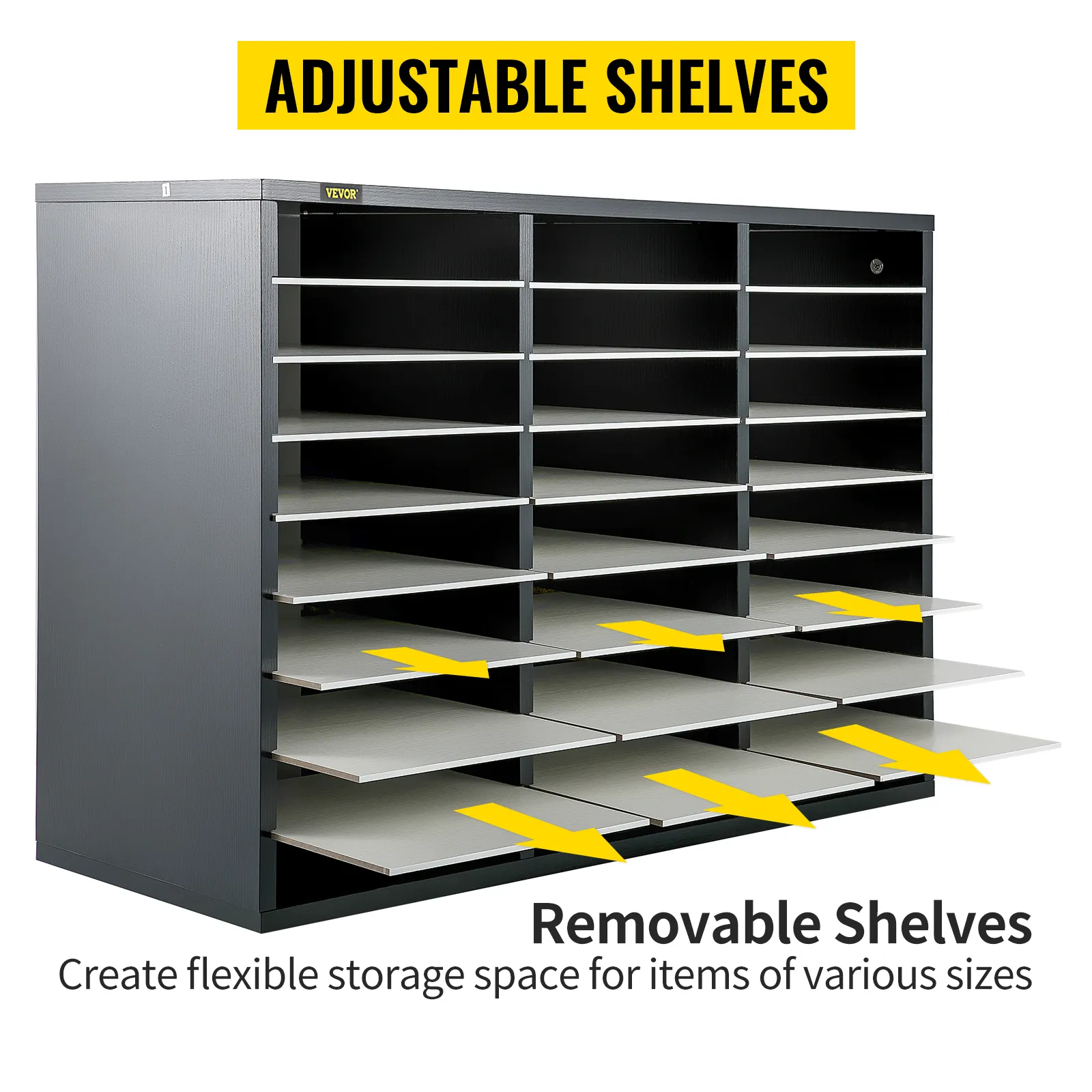 Organizador de literatura de madera VEVOR con estantes ajustables y extraíbles para un almacenamiento flexible.