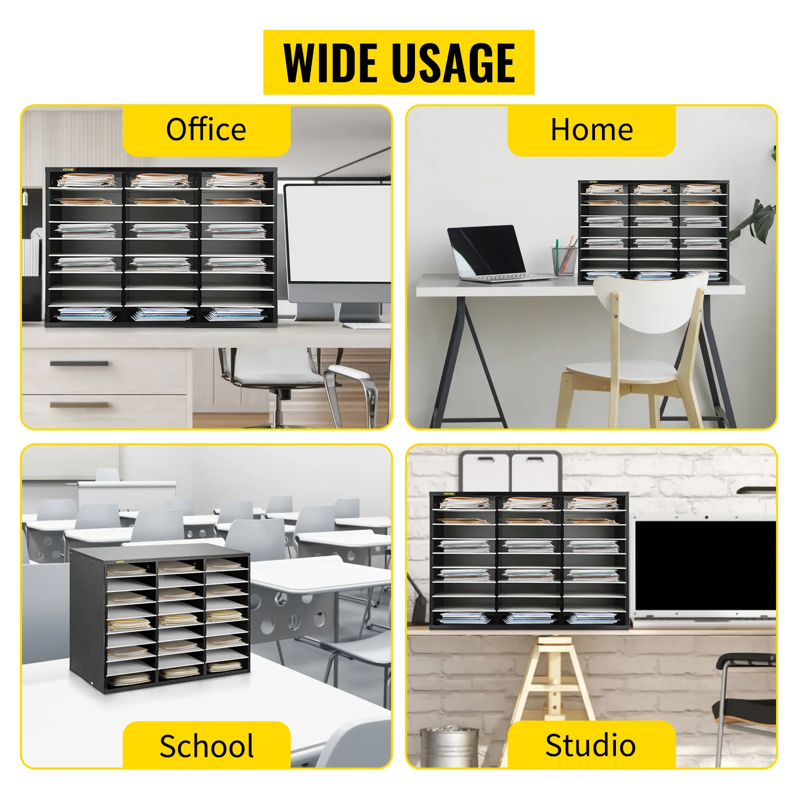 Organizador de literatura de madera VEVOR utilizado en oficinas, hogares, escuelas y estudios para almacenar papel.