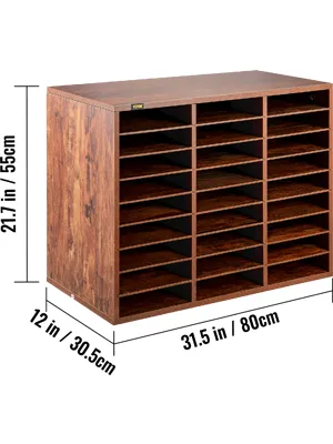 Organizador de literatura de madera VEVOR con 24 ranuras, que mide 31,5 x 12 x 21,7 pulgadas.
