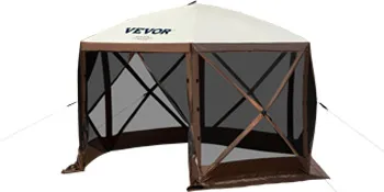 Carpa para acampar VEVOR de color marrón con estacas y bolsas de transporte, ideal para refugio y actividades al aire libre.