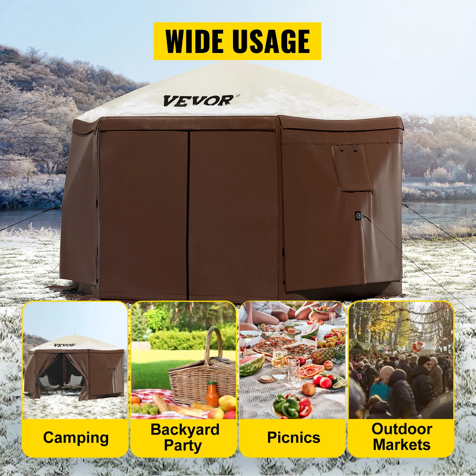 Carpa para acampar VEVOR para acampar, fiestas en el patio, picnics y mercados al aire libre con amplio uso.