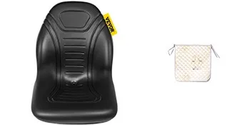 black VEVOR lawn tractor seat next to a white quilted cushion.