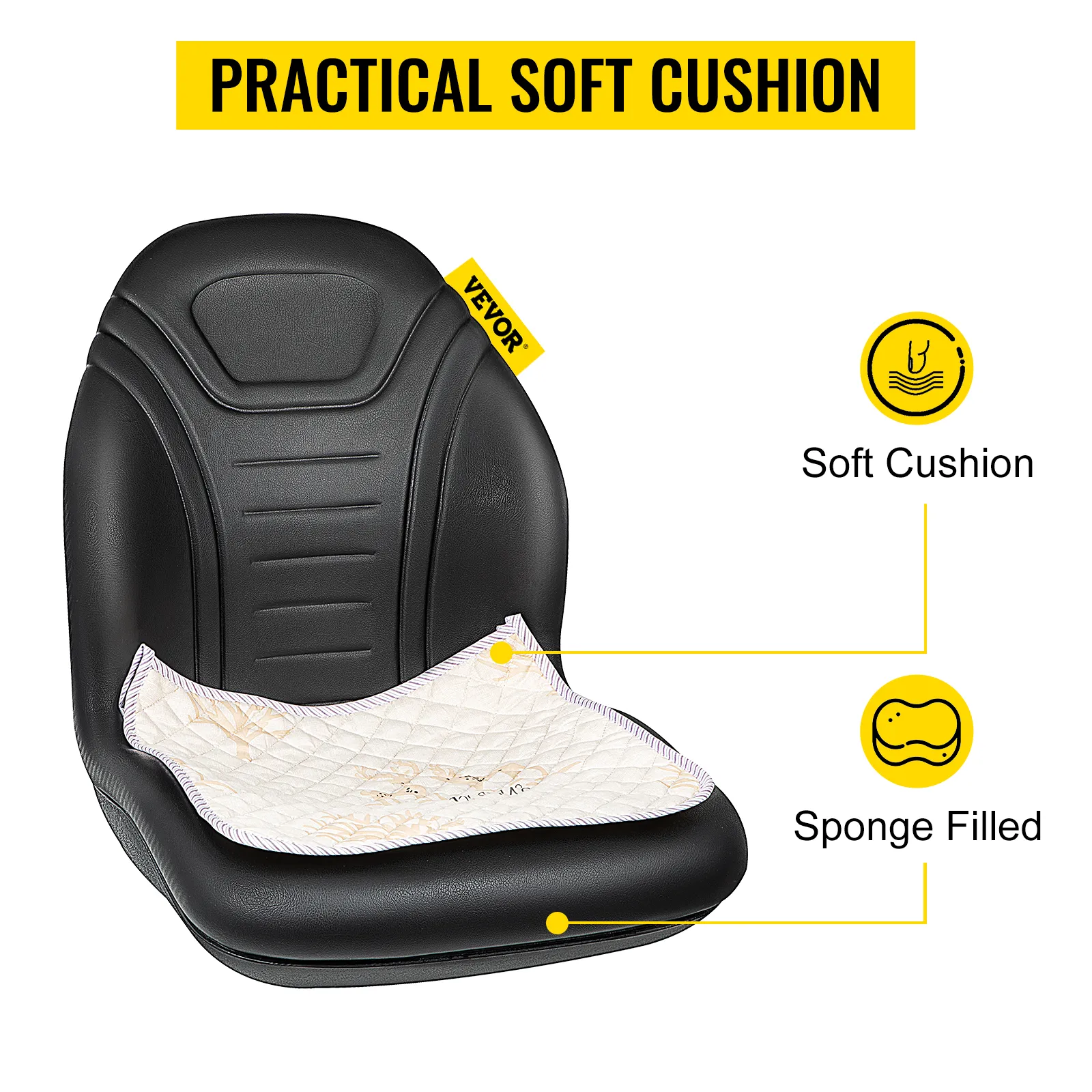 VEVOR lawn tractor seat with practical soft sponge-filled cushion.