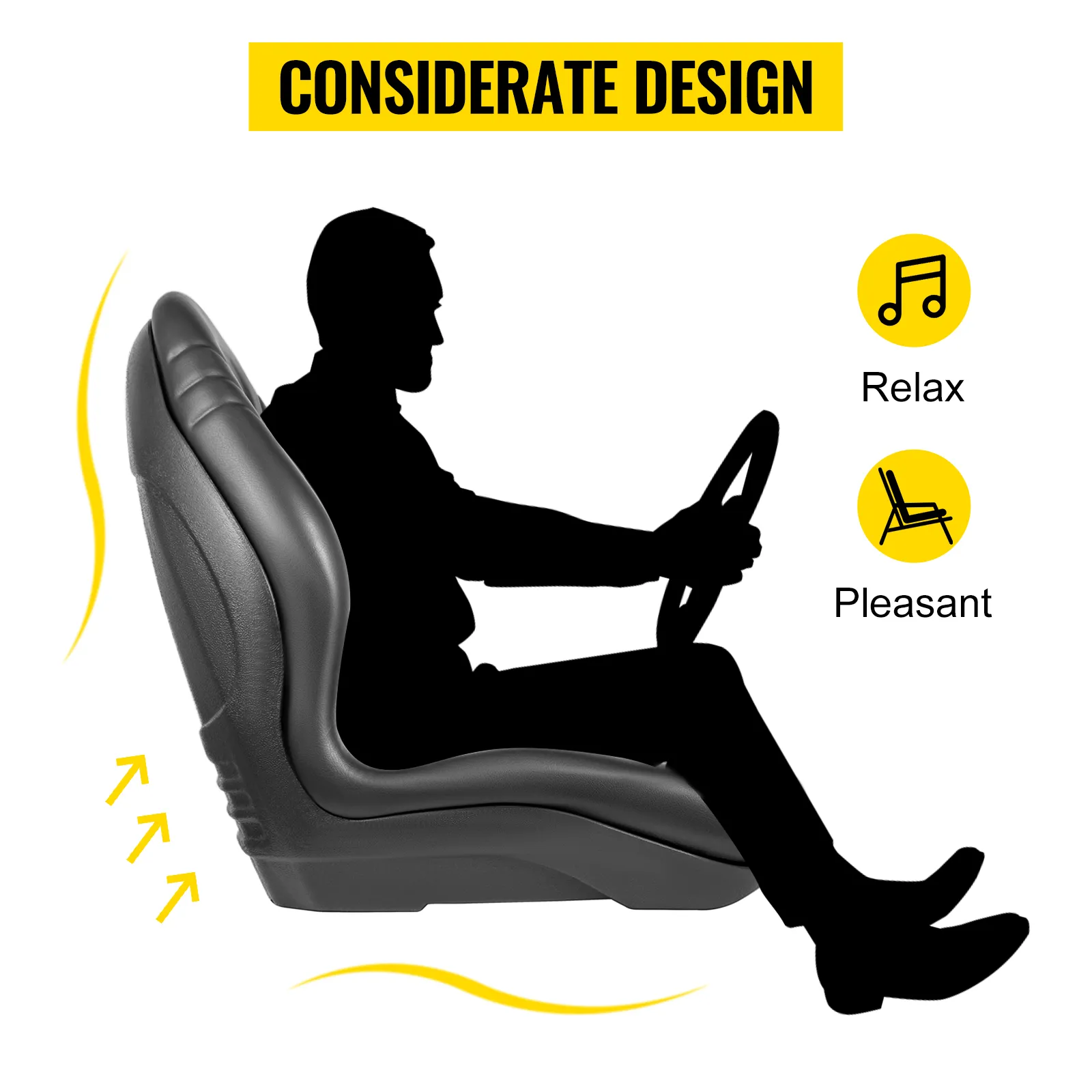 considerate design of VEVOR lawn tractor seat, relaxed and pleasant driving experience.