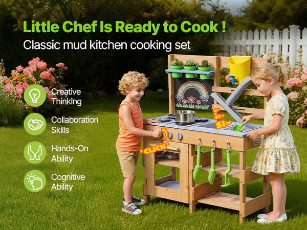 VEVOR Mud Kitchen, Outdoor Mud Kitchen for Kids, Wood Outdoor Play