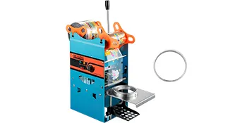 VEVOR tea cup sealer machine with dual rolls and sealing ring.