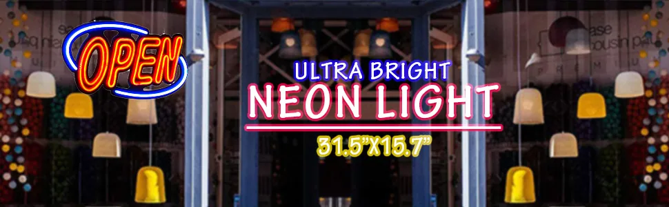 Letrero abierto de neón VEVOR con luz de neón ultra brillante, 31,5" x 15,7".
