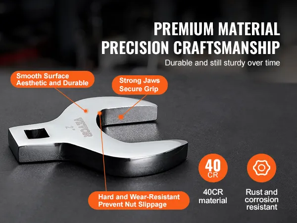 VEVOR crowfoot wrench set with smooth surface, strong jaws, and 40cr material, rust-resistant quality.