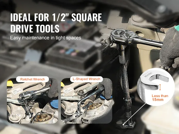 ideal for tight spaces, VEVOR crowfoot wrench set with ratchet and l-shaped wrenches, less than 15mm.
