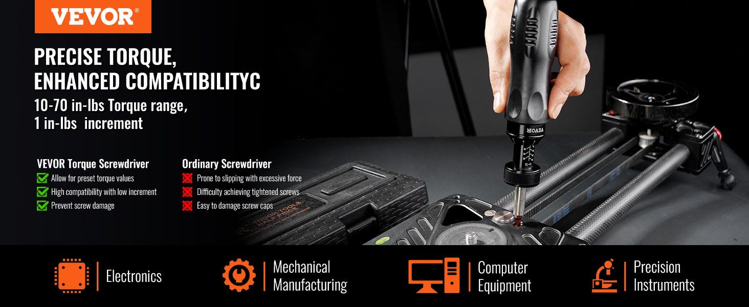 Tournevis Dynamométrique VEVOR – Plage 1,13-7,91 N.m, Embout 1/4", 12 Bits Inclus - 12