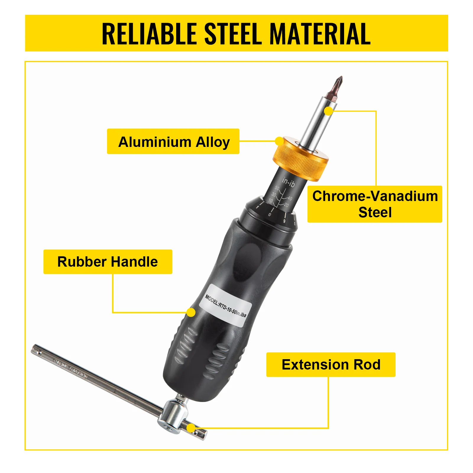 Llave dinamométrica óptica VEVOR con mango de goma, aleación de aluminio y varilla de extensión.