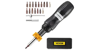 VEVOR torque screwdriver with multiple bits and case for precision tasks.