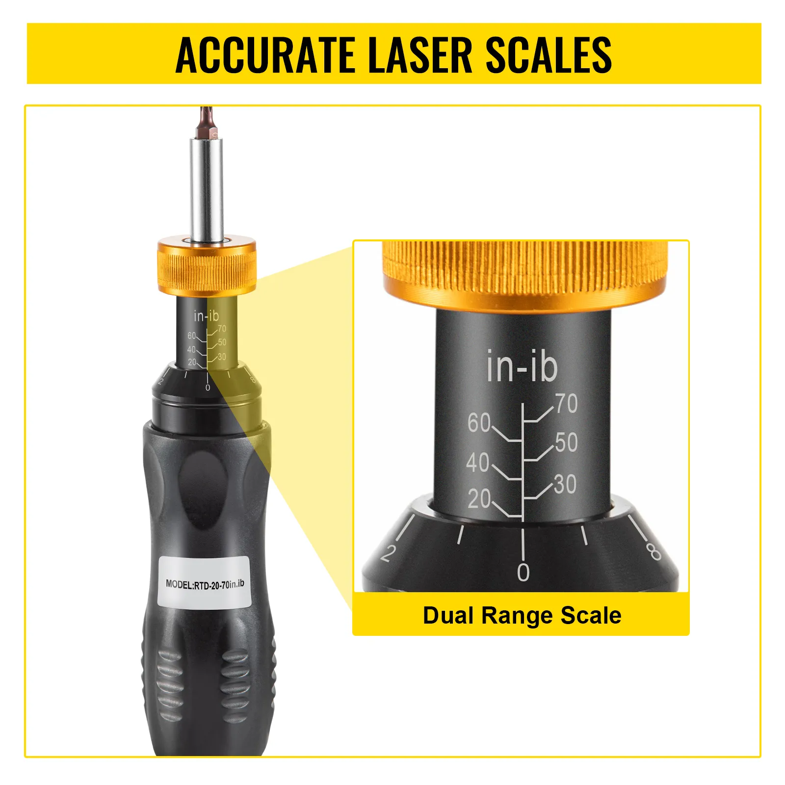 VEVOR torque screwdriver with accurate laser scales and dual range scale.
