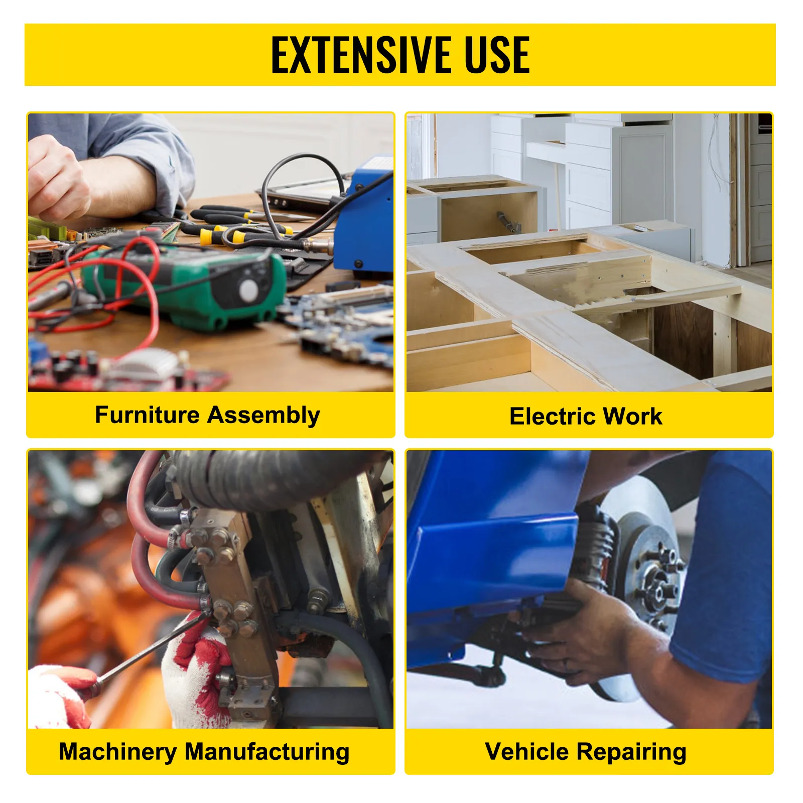 VEVOR torque screwdriver in furniture assembly, electric work, machinery manufacturing, vehicle repairing.